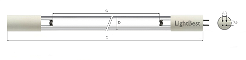Лампа бактерицидная LightBest GPHO 1554T5L/4P 155W 0,8A (TUV 64W T5 HO 4P-SE, P-15155Lh)