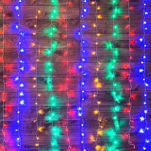 Гирлянда | Дождь 3х2м | МУЛЬТИКОЛОР | 240 LED 1 режим (динамичный) 220V | Прозрачный провод ПВХ | - NEON-NIGHT