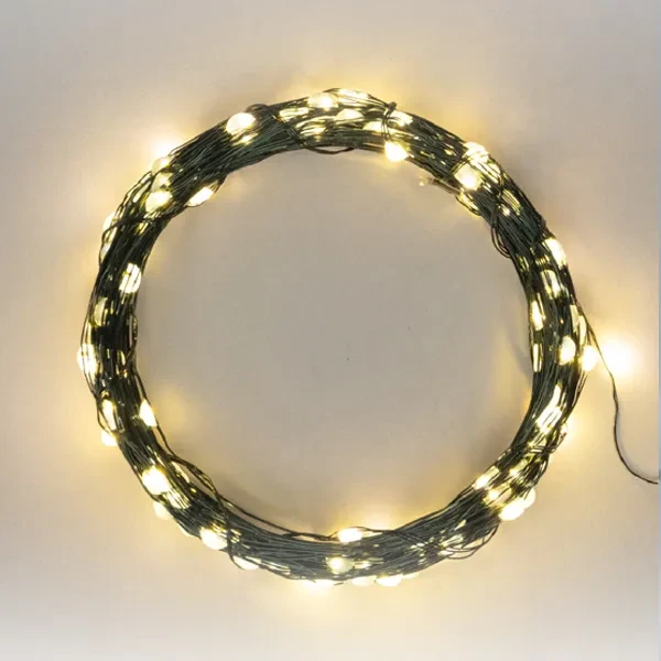 Гирлянда | Роса 20м | БЕЛЫЙ ТЁПЛЫЙ | 200 LED 8 режимов 220V | Зелёный провод Металл | - NEON-NIGHT