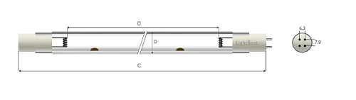 Лампа амальгамная LightBest GPHHVA 1610T10/4P 825W 6,5A (GPHA 32800)