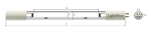 Лампа амальгамная LightBest GPHVA 1145T6L/4P 200W 2,2A (NNI 201/107 XL, TUV 200 XPTL, ДБ-240)